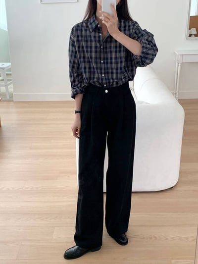 前打褶落地薄款寬褲5