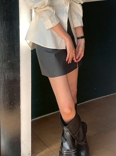 小開岔仿皮短褲裙4
