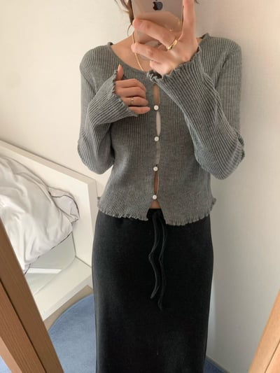 木耳滾邊細坑紋彈性針織外套6