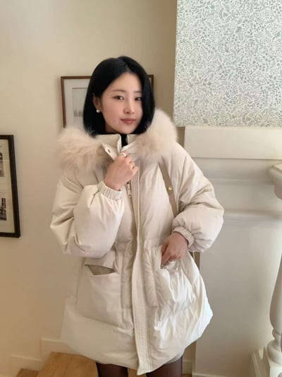 可拆狐狸毛連帽縮腰鴨絨外套（鴨絨100%)6