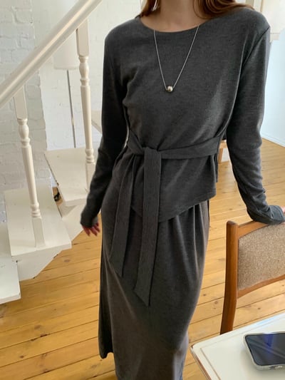 側綁結薄款Ｔ＋抽繩鬆緊長裙SET(可拆買)5