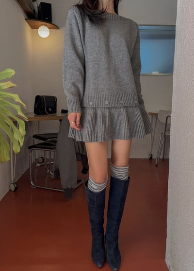 兩穿款！鈕扣針織波浪裙擺短洋3