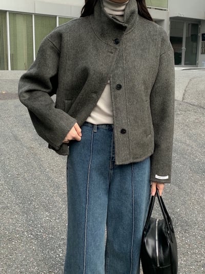 可高領簡約西裝版型手工羊毛外套（羊毛80%)11