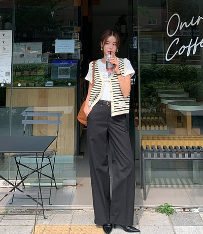 橫條紋金釦針織背心8