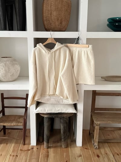 抽繩連帽針織衫＋鬆緊三分針織褲SET12