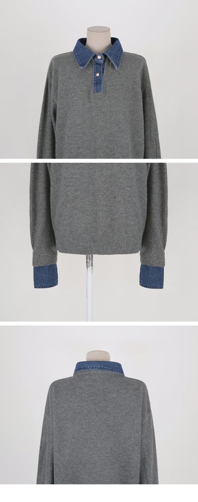 拼接銀釦牛仔面料針織衫12