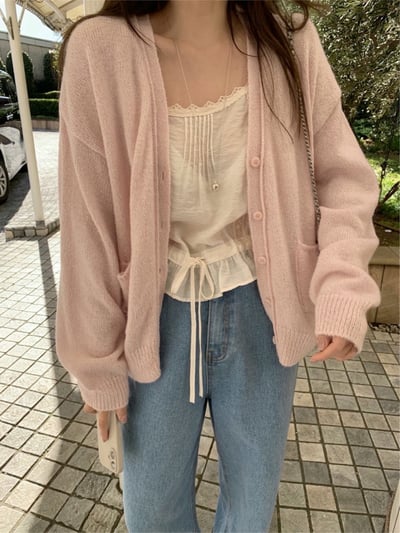 柔軟薄針織雙口袋針織外套6