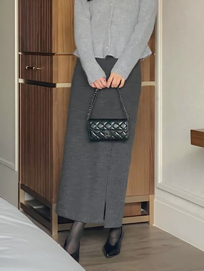 壓紋磨毛側開岔後鬆緊直筒裙5