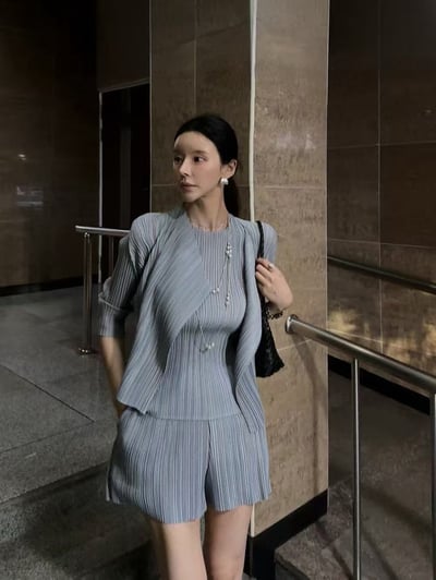 （客訂勿下單）坑紋背心+罩衫+口袋短褲三件組SET1
