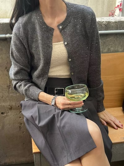 圓領小水鑽薄款針織衫8