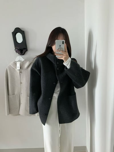 可立領連帽雙口袋長版大衣3