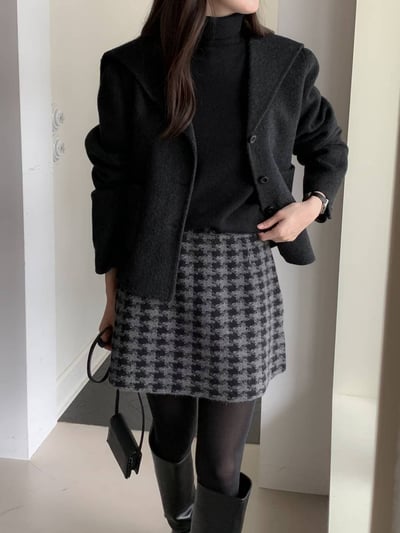 滿版紋路後鬆緊磨毛短裙1