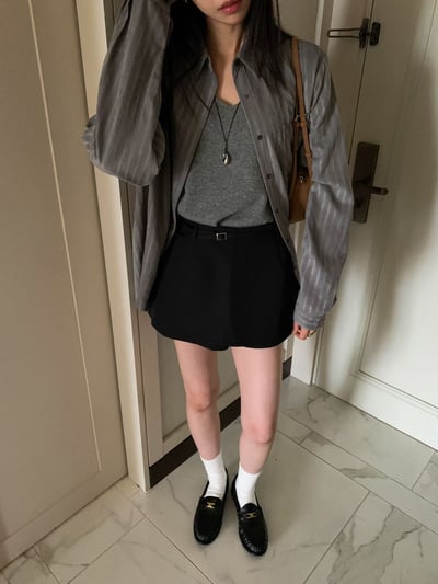 中腰Ａ字西裝短褲裙（附腰帶）4