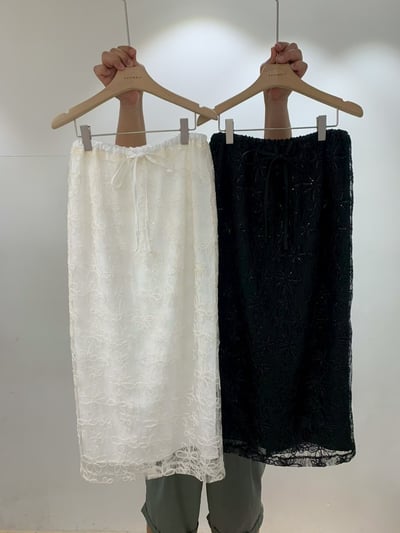 小花刺繡細閃後開衩長裙8