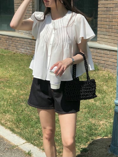 圓領打褶造型壓紋傘擺棉麻衫14