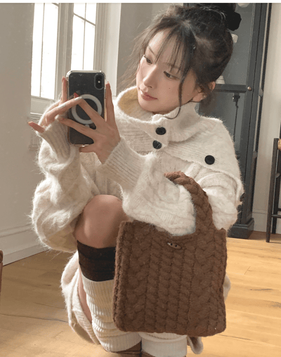 （限量款）圓領麻花針織衣＋排釦圍脖＋鬆緊短褲SET12