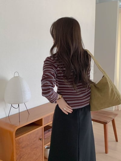 文青條紋鈕扣上衣4