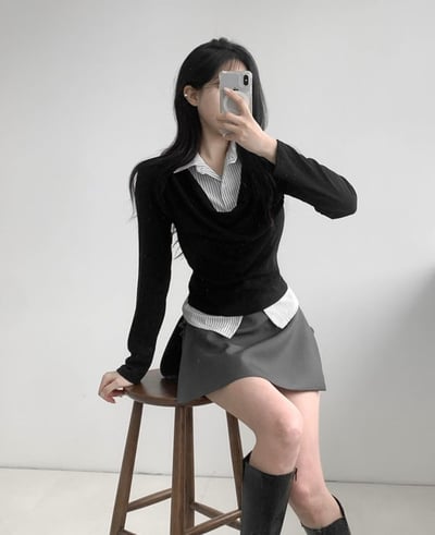 （客訂勿下單）垂墜領假兩件拼接襯衫5