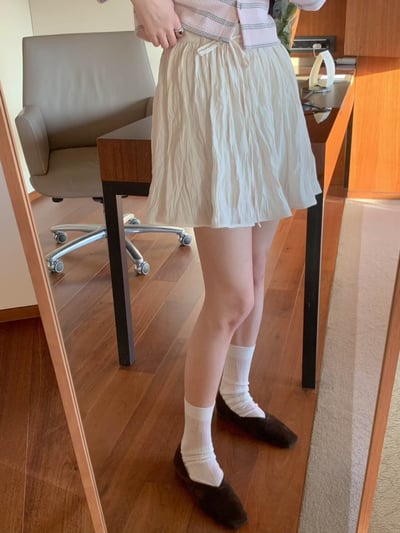 光澤感波紋壓皺雪紡短裙2