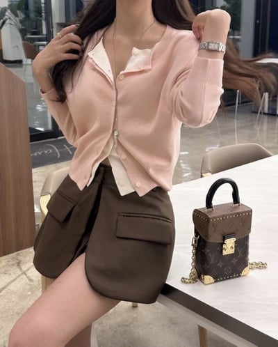 拼接色針織排釦長袖上衣2