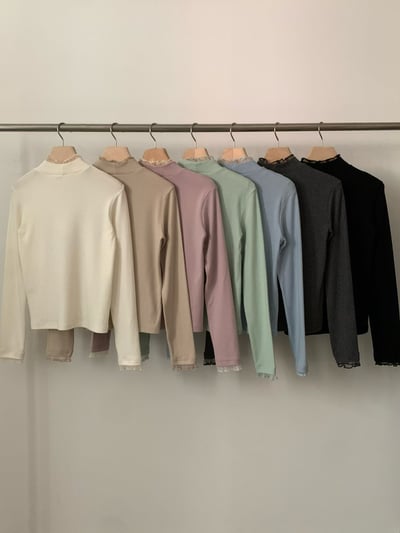 拼接花邊邊網紗高領打底衣20