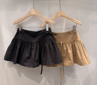 壓摺荷葉棉麻短褲裙（附綁帶）9