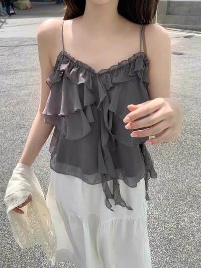 層次波浪雪紡細肩背心7