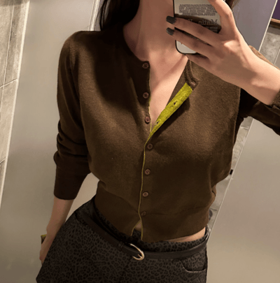 排釦內裡配色短版針織衫4