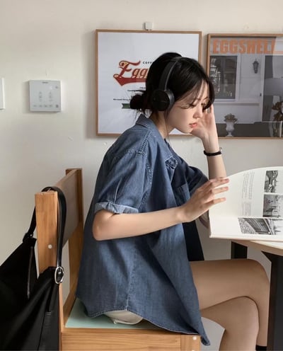 水洗軟牛仔布料短袖襯衫4