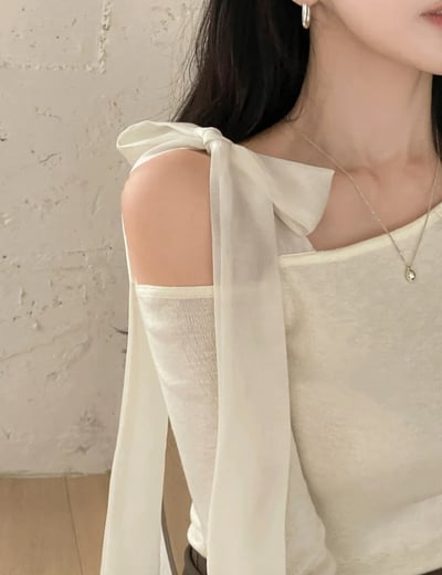 斜肩雪紡綁帶上衣5