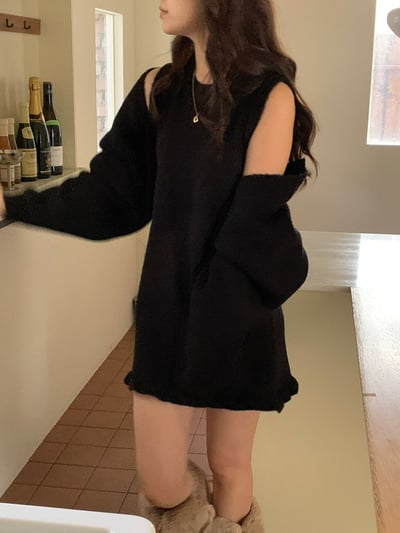 短版坑紋罩衫＋荷葉滾邊背心短洋SET7