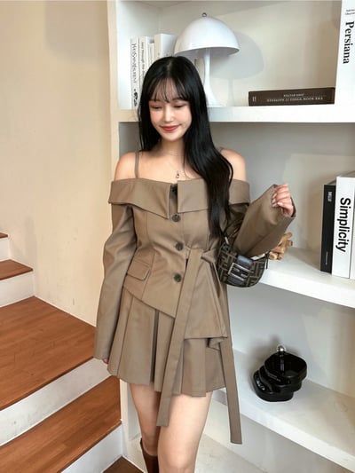 細肩吊帶翻領側綁結西裝衫1