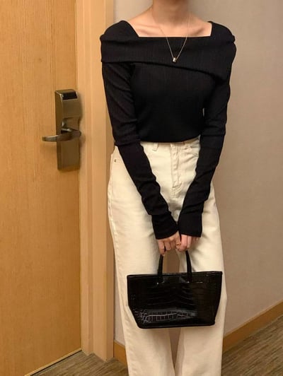 反摺斜肩坑紋針織衣2