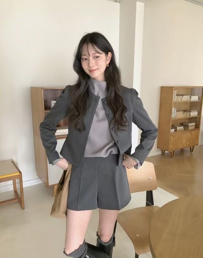 公主袖包釦西外+西裝短褲SET(可拆買）3