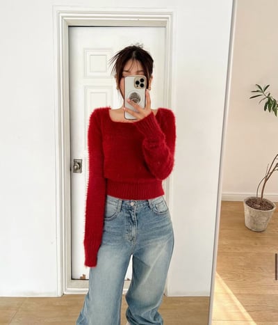 方領柔軟毛毛針織衣6