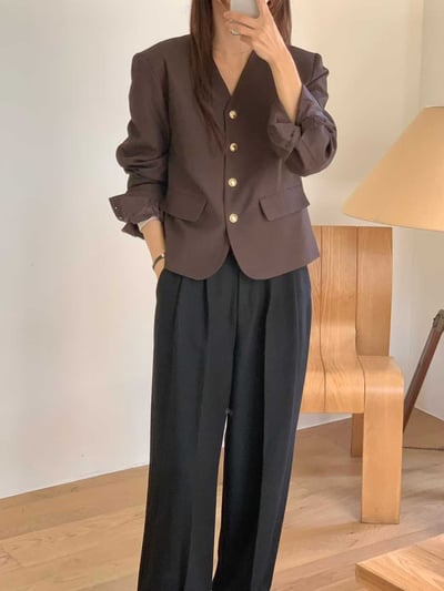 無領金釦雙口袋西裝外套5