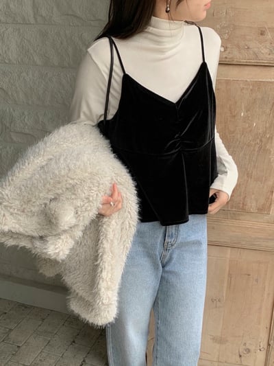 細肩荷葉下襬絲絨背心4