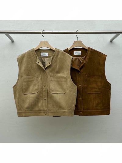 極簡圓領雙口袋麂皮背心18