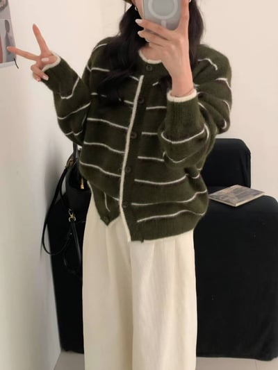 圓領配色橫條紋羊毛針織衫（5%）3