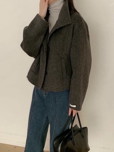 可高領簡約西裝版型手工羊毛外套（羊毛80%)13