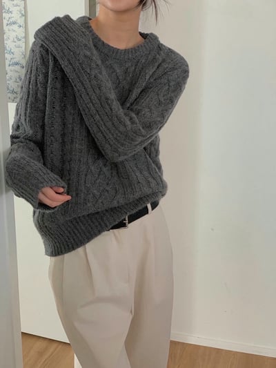 圓領經典麻花素色針織衣3