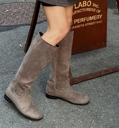 圓頭平底麂皮膝下平底靴10