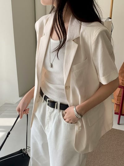 短袖棉麻西裝外套2