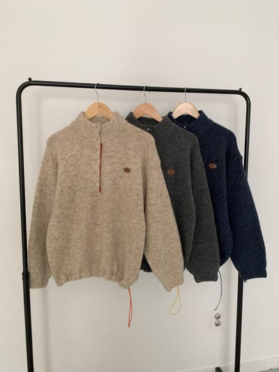 皮革logo撞色半釦領羊毛衣（60％）9