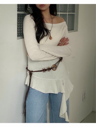 大圓領不規則波浪下擺針織衫7