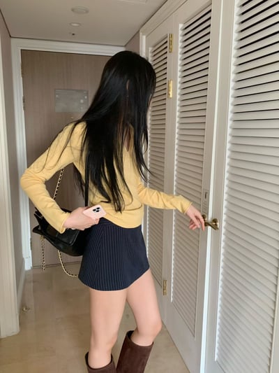 低腰直紋西裝短褲裙6