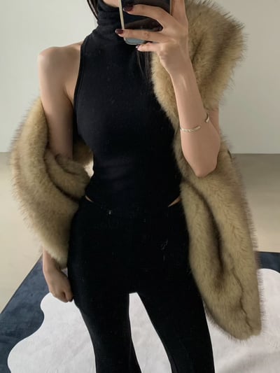 輕奢感狐狸毛寬版圍巾8