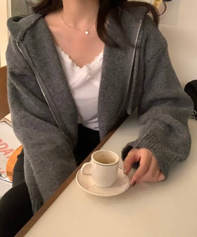 短版抽繩連帽針織外套12