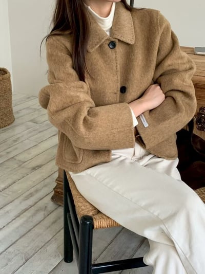 縫線滾邊翻領手工外套2