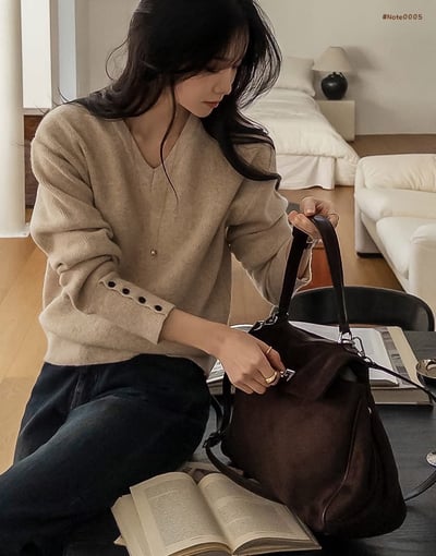 V領縮口排釦手袖素色羊毛針織衣（5%）8